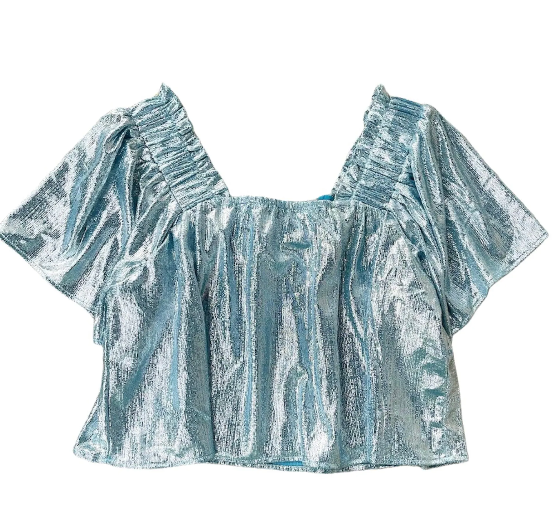 Fashion Queen Of Sparkles Pebble Flutter Top Powder Blue