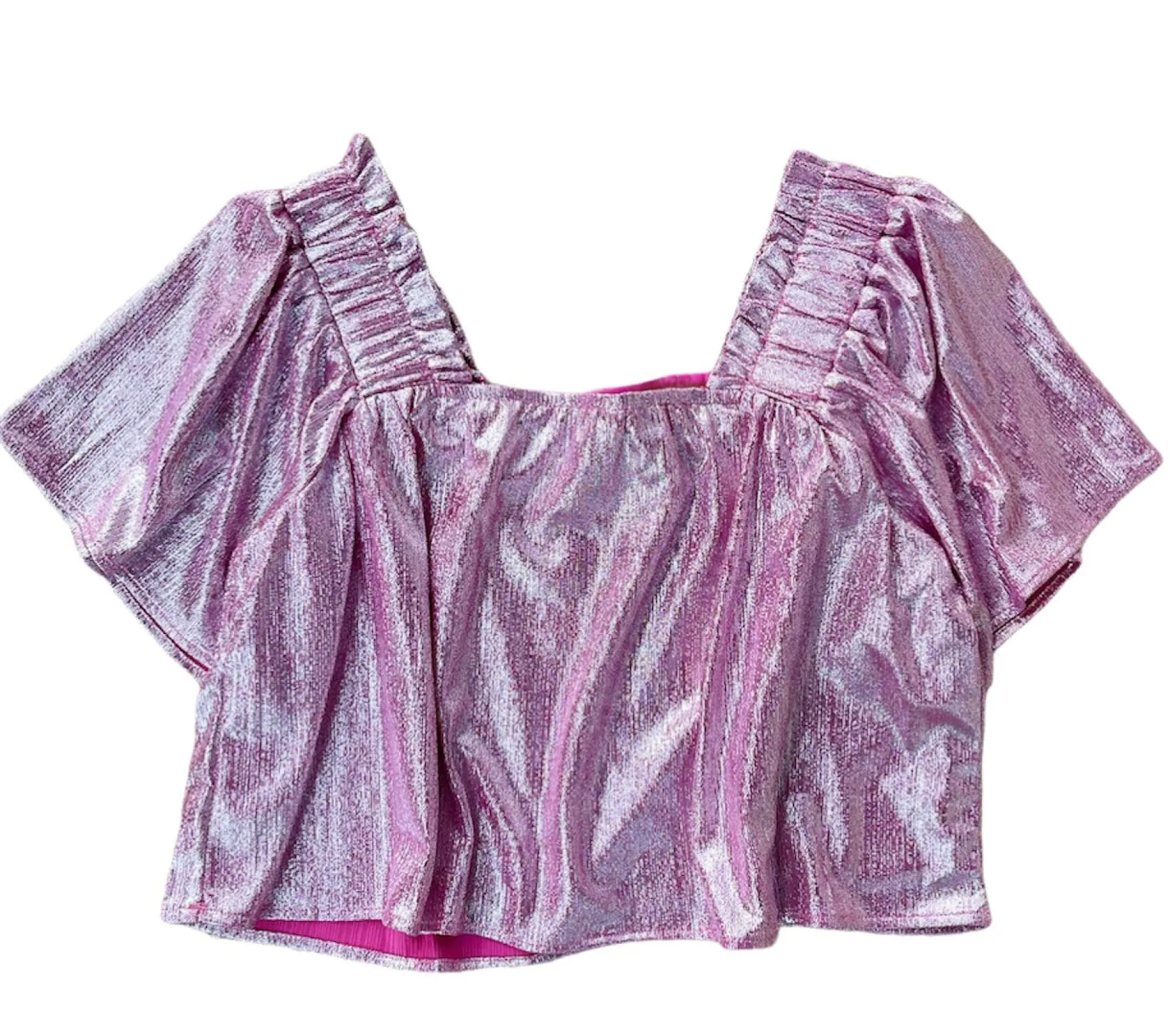 Hot Queen Of Sparkles Pebble Flutter Top Pink Silver