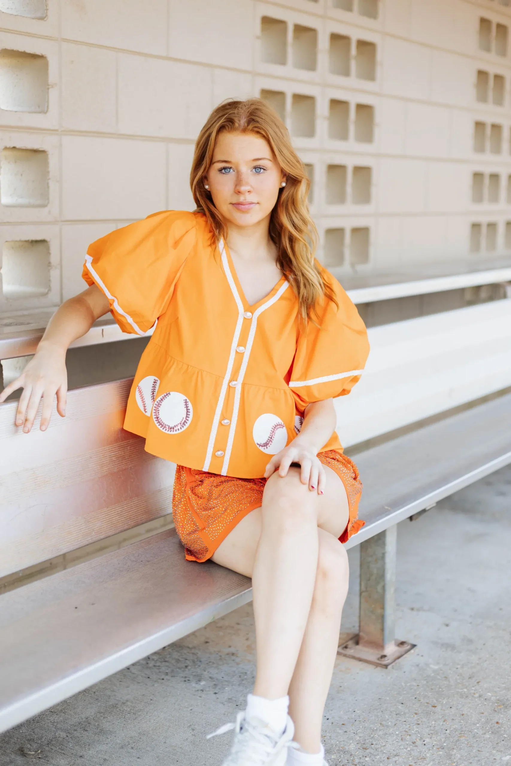 Hot Queen Of Sparkles Peplum Baseball Top Orange