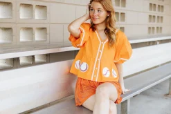Hot Queen Of Sparkles Peplum Baseball Top Orange