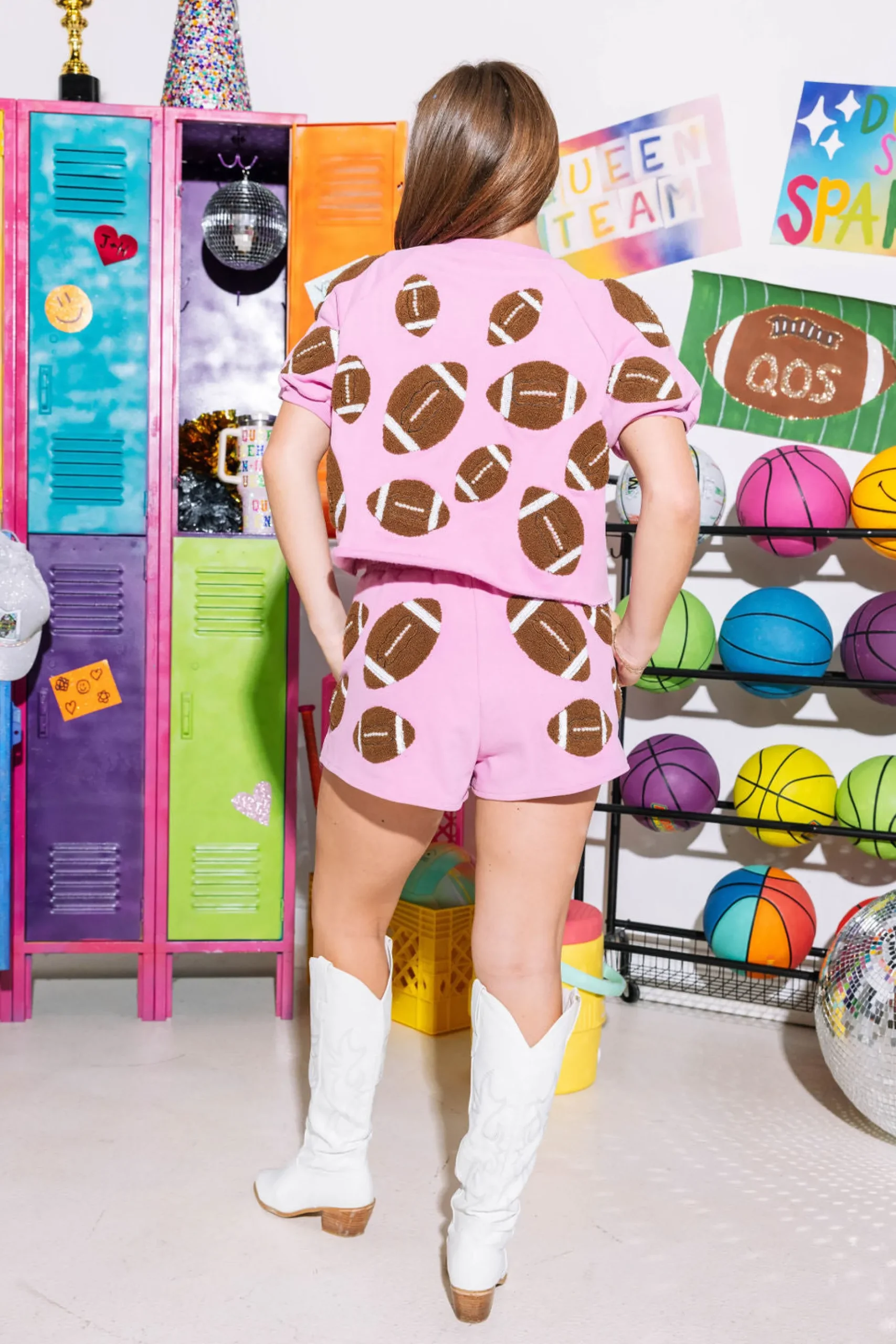 Fashion Queen Of Sparkles Pink & Brown Fuzzy Football Top Pink/Brown