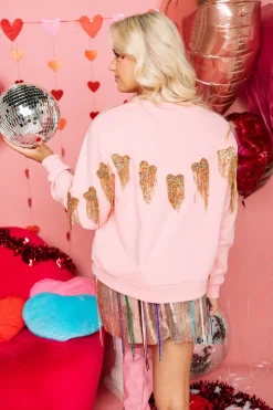 Best Sale Queen Of Sparkles Pink Fringe Heart Sweatshirt