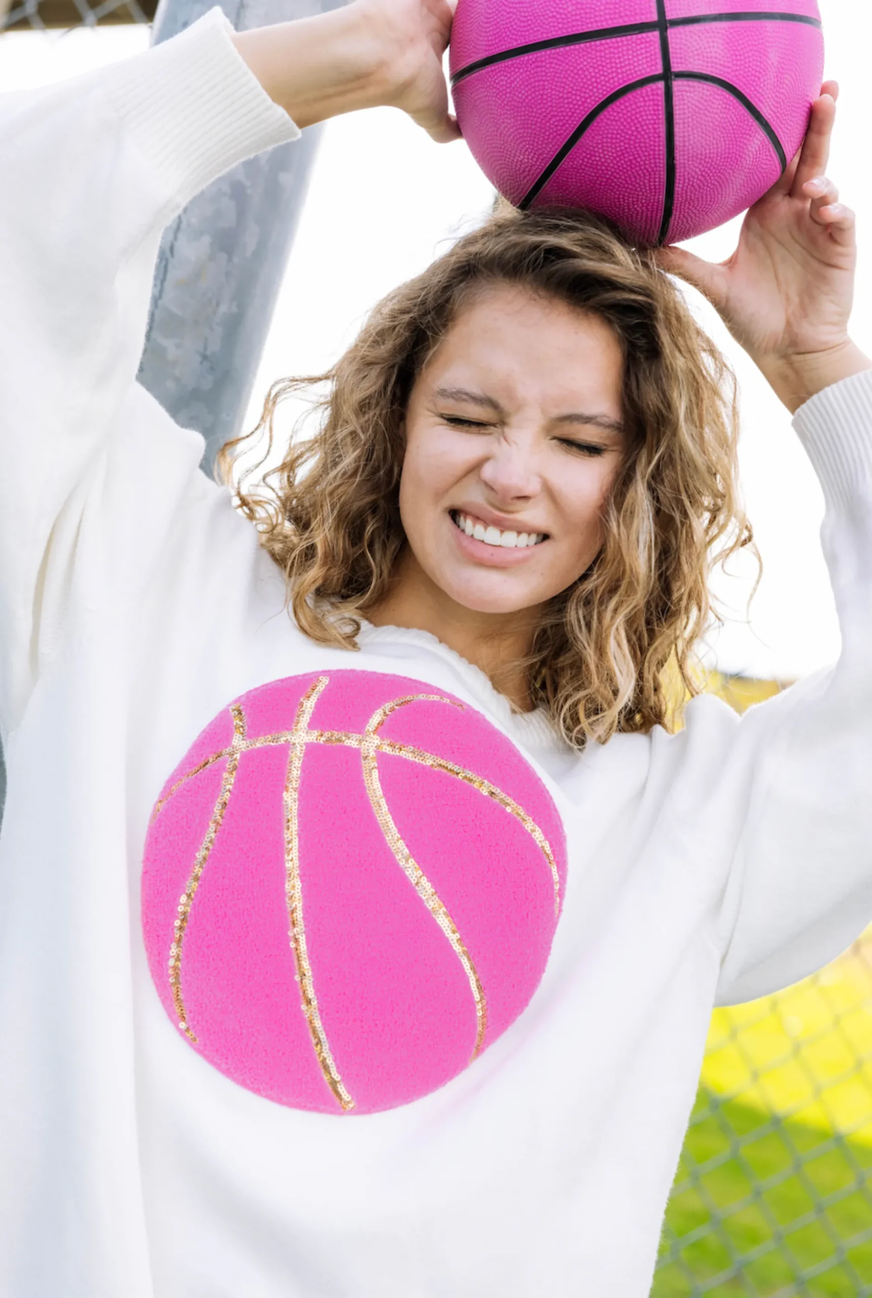 Store Queen Of Sparkles Pink Fuzzy Basketball Sweater