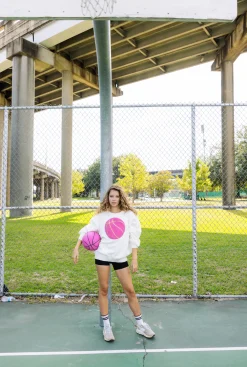 Store Queen Of Sparkles Pink Fuzzy Basketball Sweater