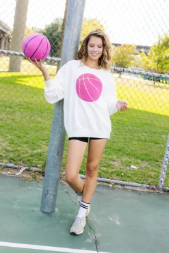 Store Queen Of Sparkles Pink Fuzzy Basketball Sweater