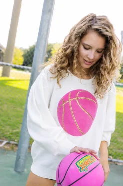 Store Queen Of Sparkles Pink Fuzzy Basketball Sweater