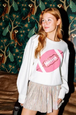 Store Queen Of Sparkles Pink Fuzzy Football Sweater