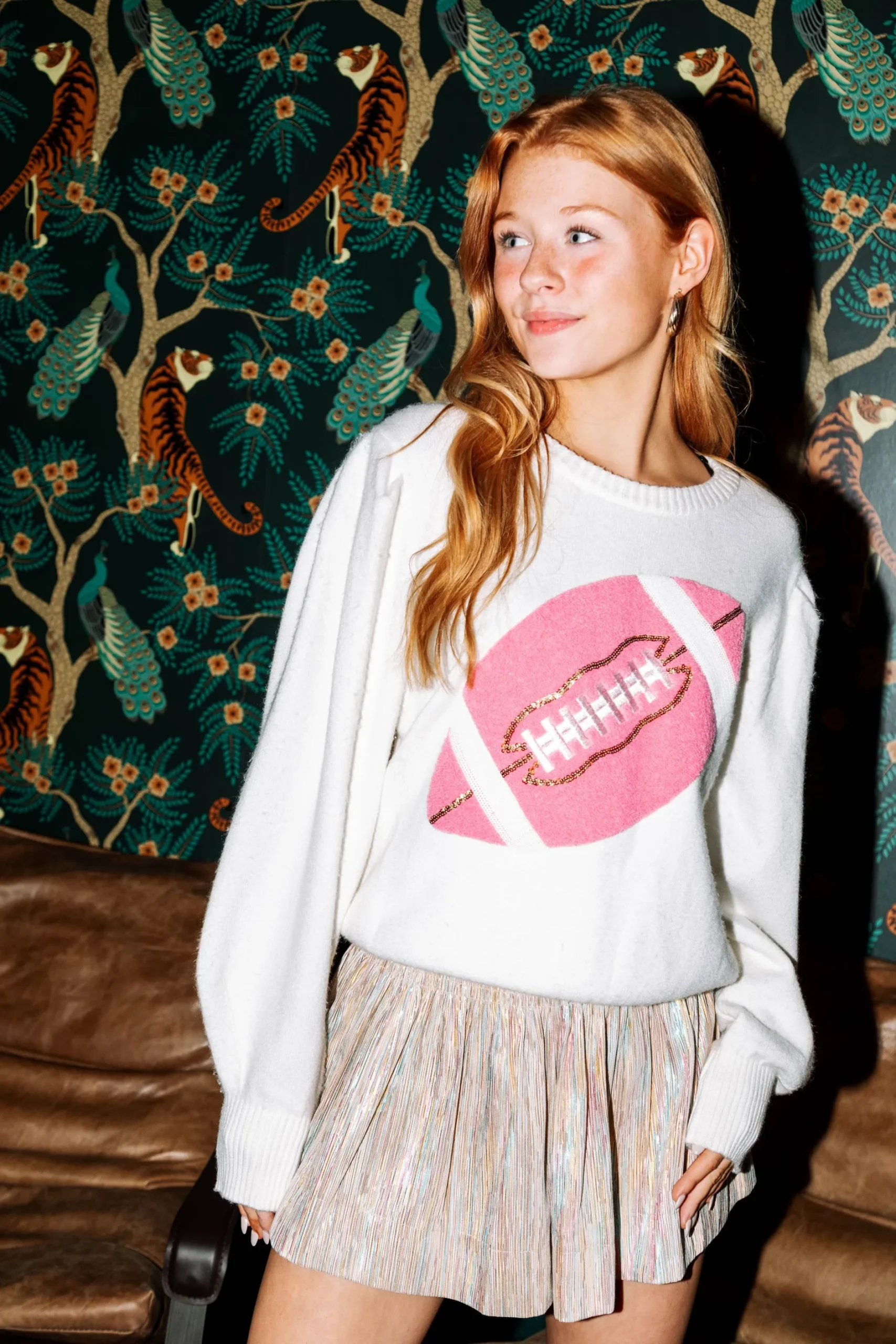 Store Queen Of Sparkles Pink Fuzzy Football Sweater