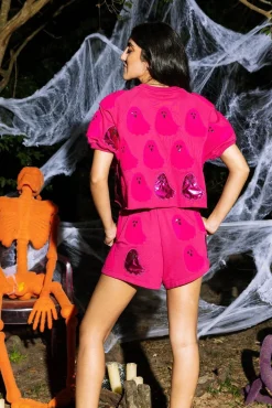 Store Queen Of Sparkles Pink Fuzzy Ghost Shorts