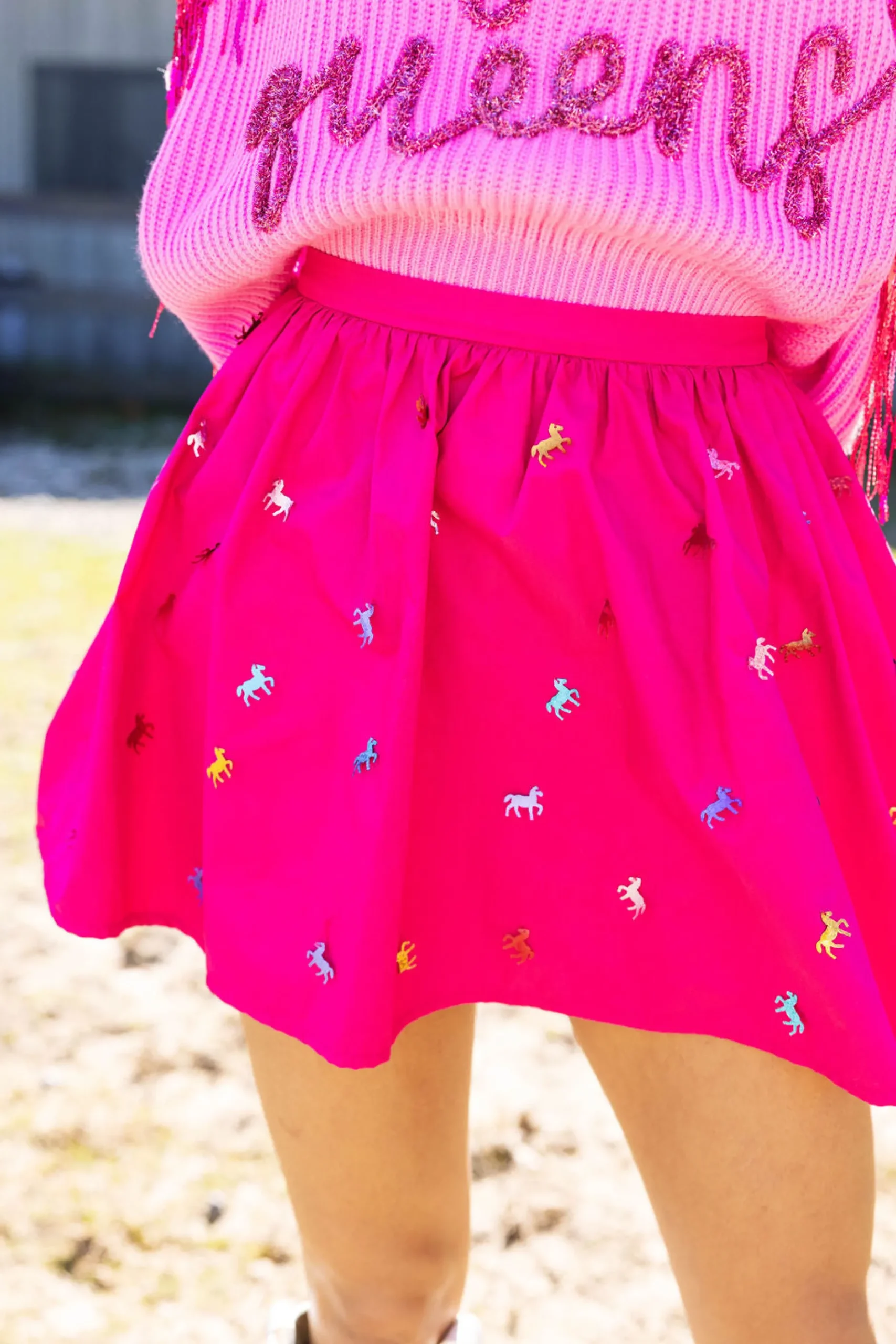 Clearance Queen Of Sparkles Pink Horse Paillette Skort
