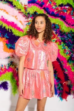 Shop Queen Of Sparkles Pink Iridescent Pearl Cluster Top