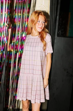 Fashion Queen Of Sparkles Pink Rhinestone Plaid Tee Dress