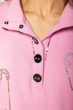 Fashion Queen Of Sparkles Pink Safety Pin Henley Sweatshirt