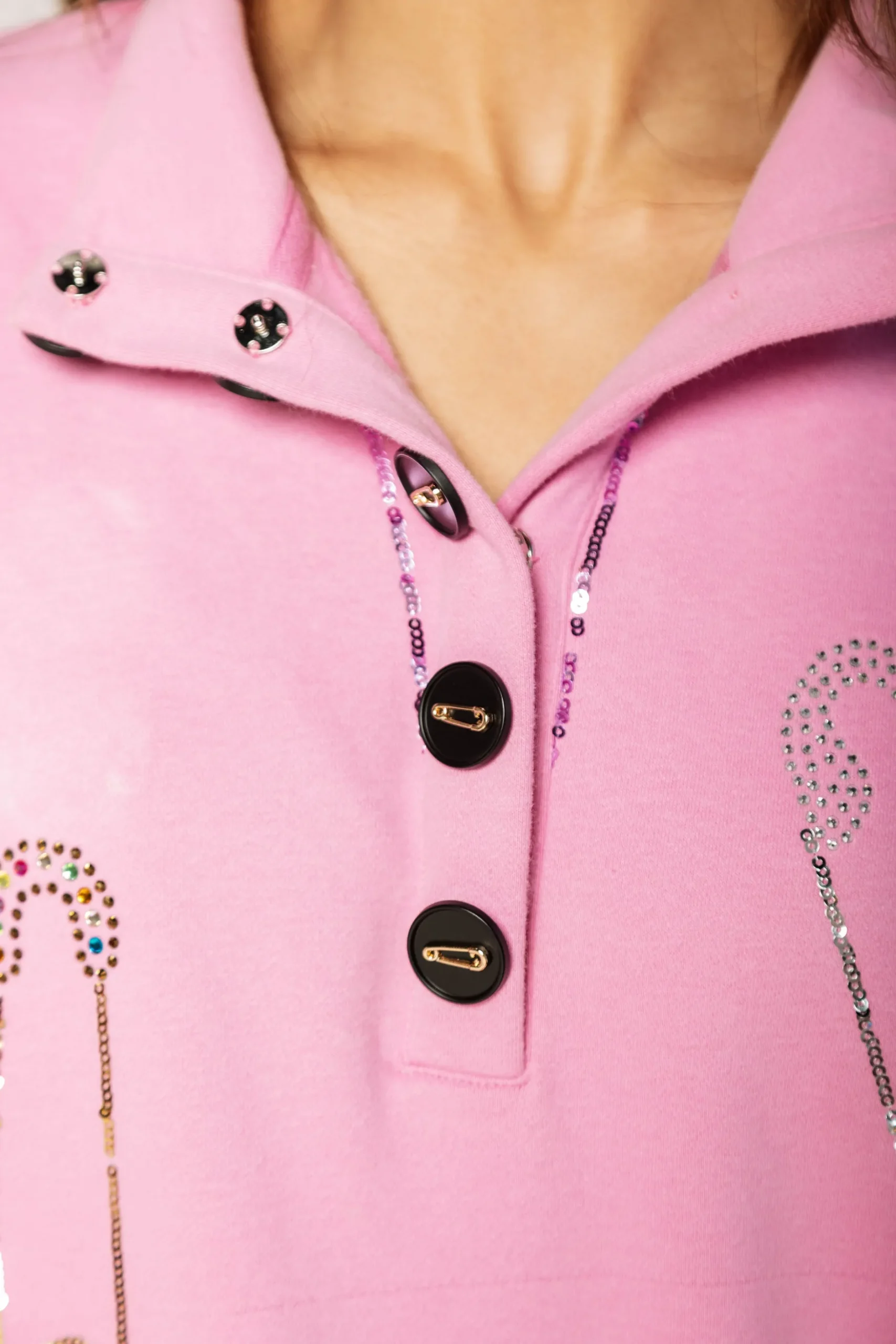 Store Queen Of Sparkles Pink Safety Pin Henley Sweatshirt