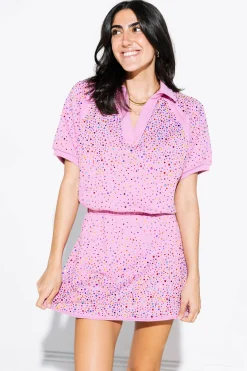 Sale Queen Of Sparkles Pink Scattered Rhinestone Collar Dress