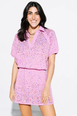 Sale Queen Of Sparkles Pink Scattered Rhinestone Collar Dress