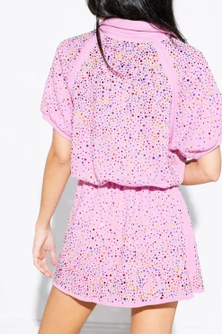 Sale Queen Of Sparkles Pink Scattered Rhinestone Collar Dress