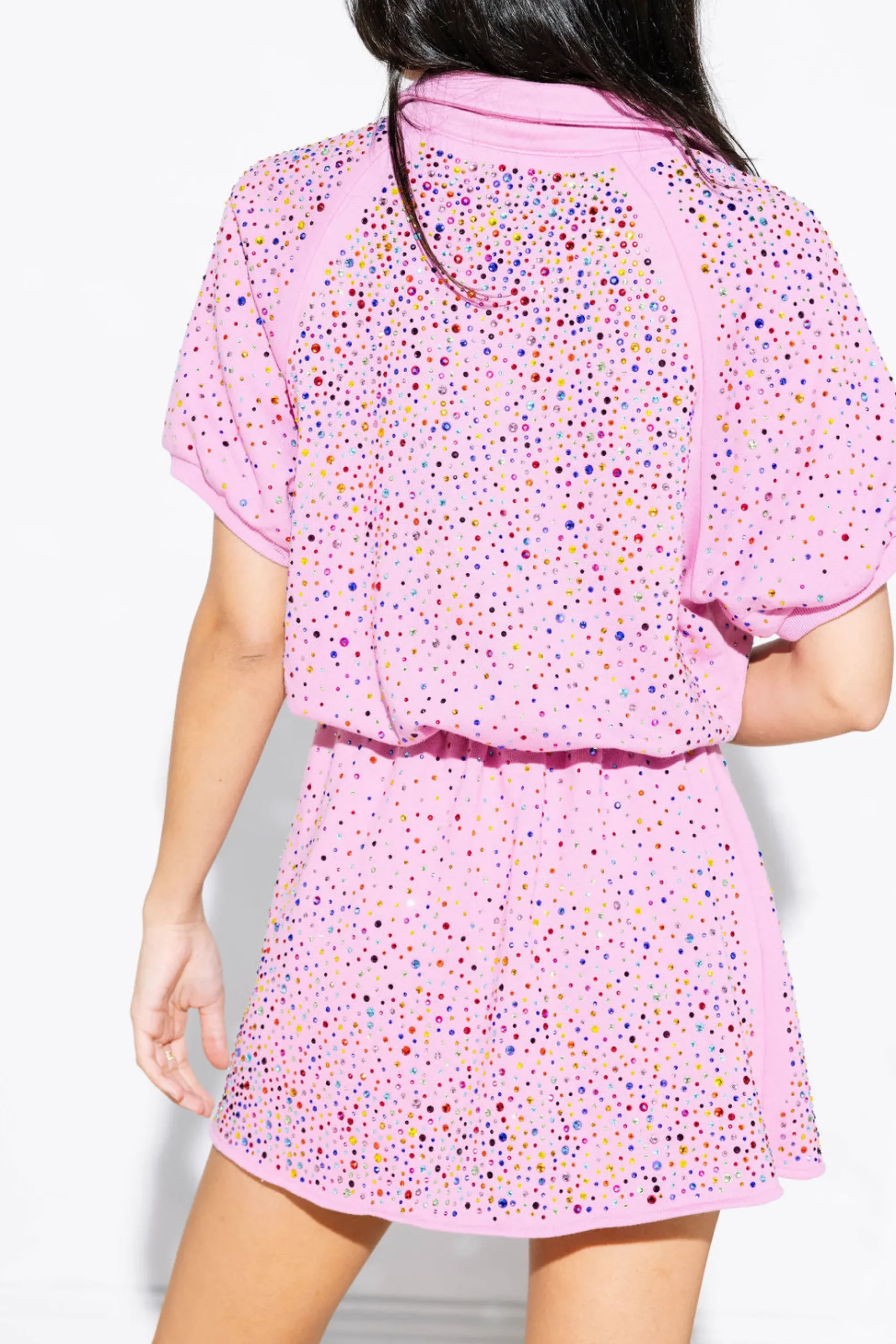 Sale Queen Of Sparkles Pink Scattered Rhinestone Collar Dress