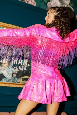 Cheap Queen Of Sparkles Pink Sequin Fringe Back Dress