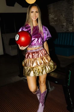 Sale Queen Of Sparkles Pink/Gold Metallic Mini Skort