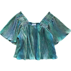Cheap Queen Of Sparkles Pleat Flutter Top Teal