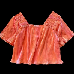 Cheap Queen Of Sparkles Pleat Flutter Top Tangerine