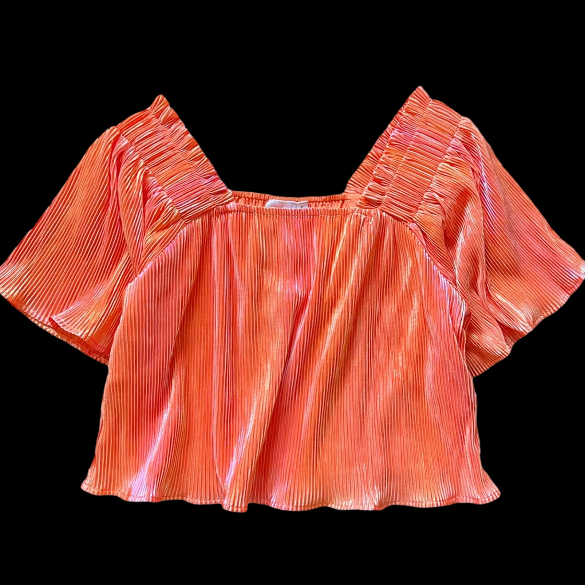 Cheap Queen Of Sparkles Pleat Flutter Top Tangerine