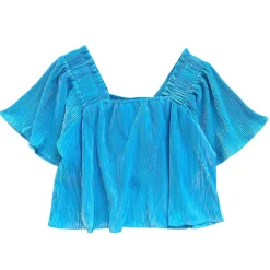 Online Queen Of Sparkles Pleat Flutter Top Aqua