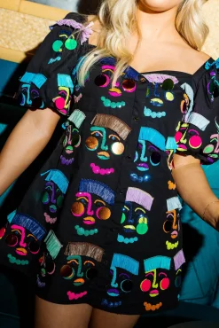 Cheap Queen Of Sparkles Poof Sleeve Faces Dress Black