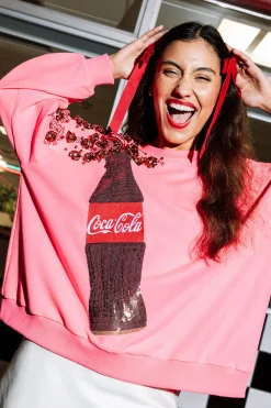 Best Queen Of Sparkles Popping Coca-Cola® Bottle Sweatshirt Neon Pink
