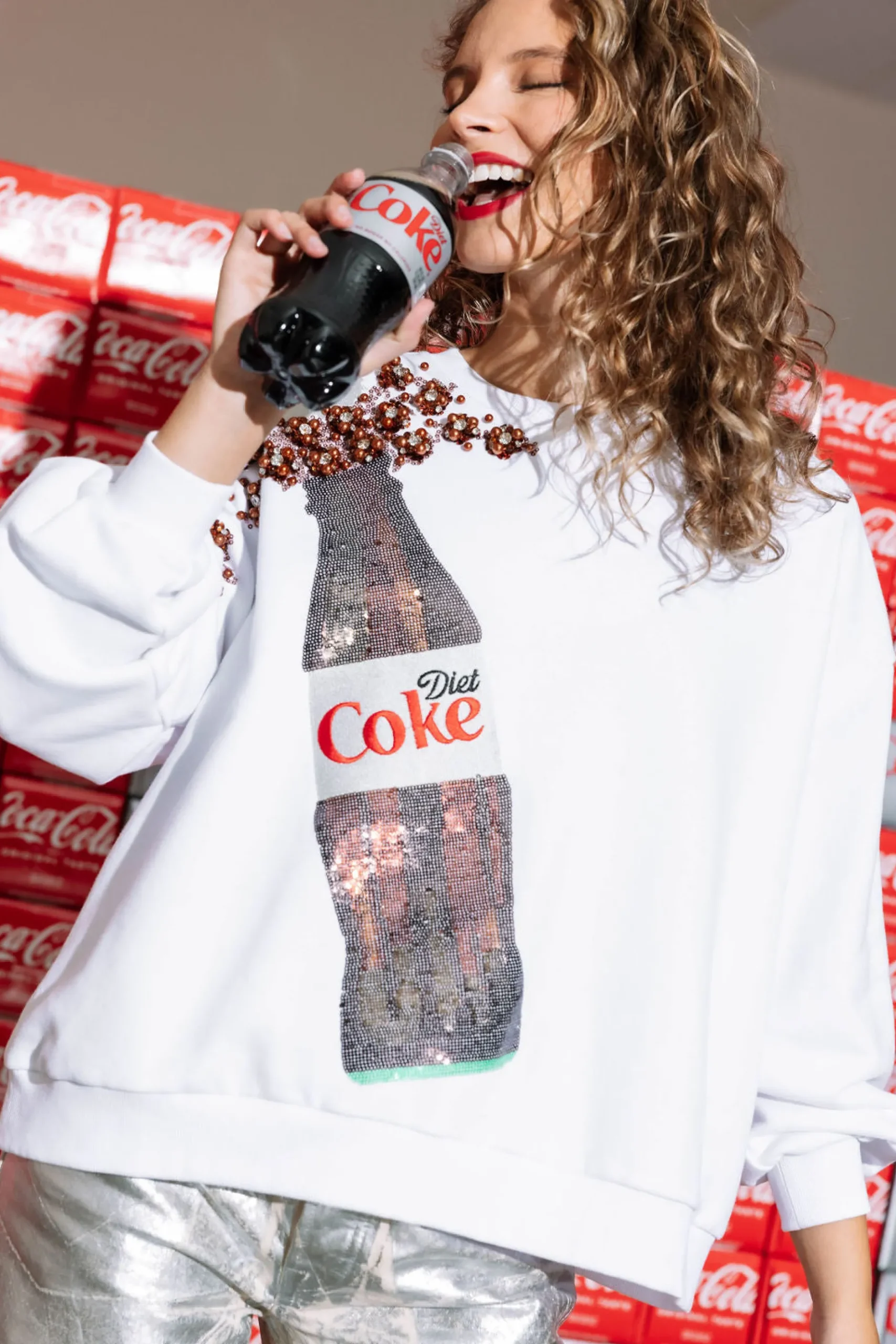 Best Sale Queen Of Sparkles Popping Diet Coke® Bottle Sweatshirt White