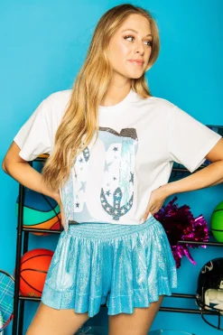Best Sale Queen Of Sparkles Powder Blue Iridescent Glitter Swing Shorts