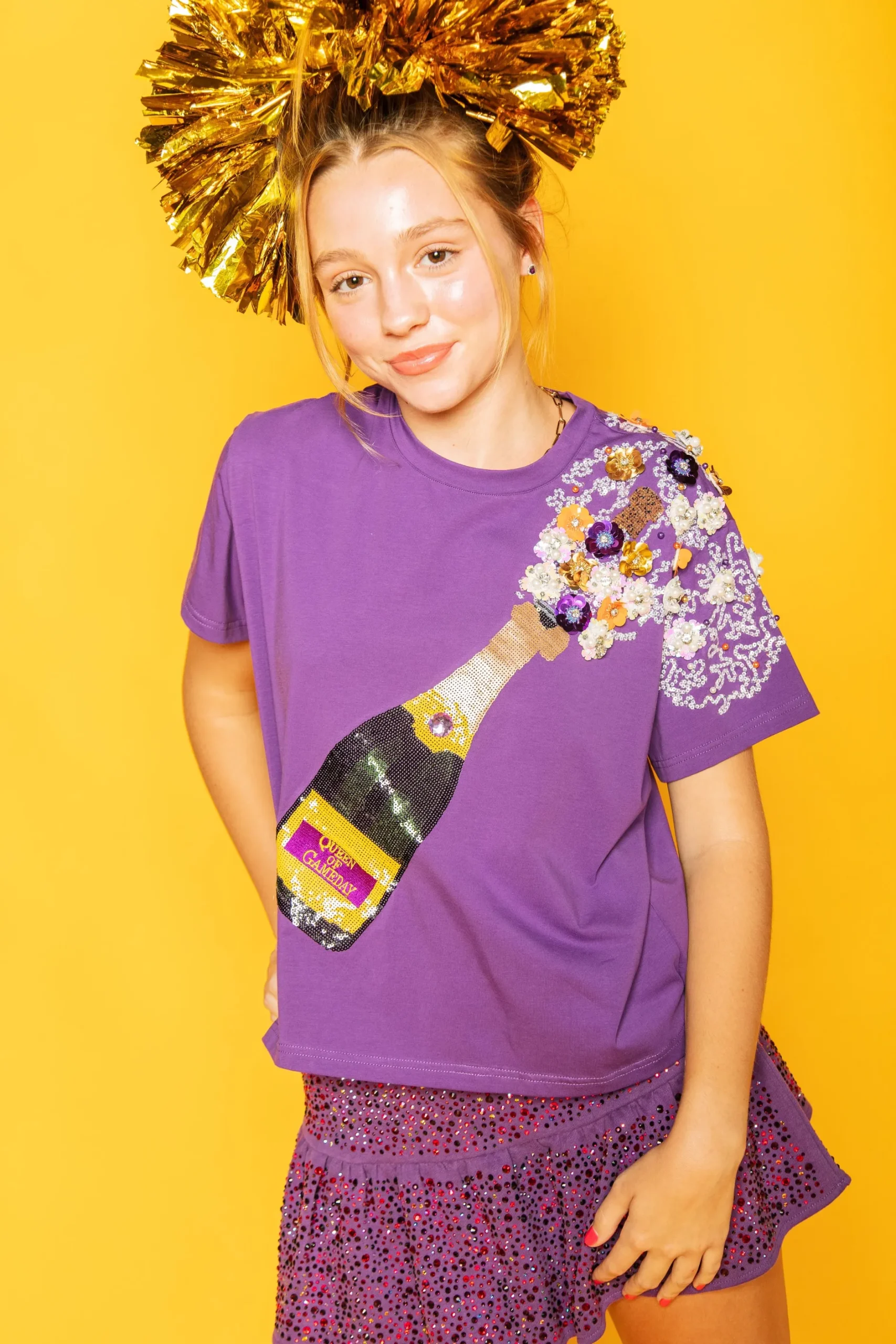 Best Queen Of Sparkles Purp E & Ye Ow Popping Cha Pagne Tee