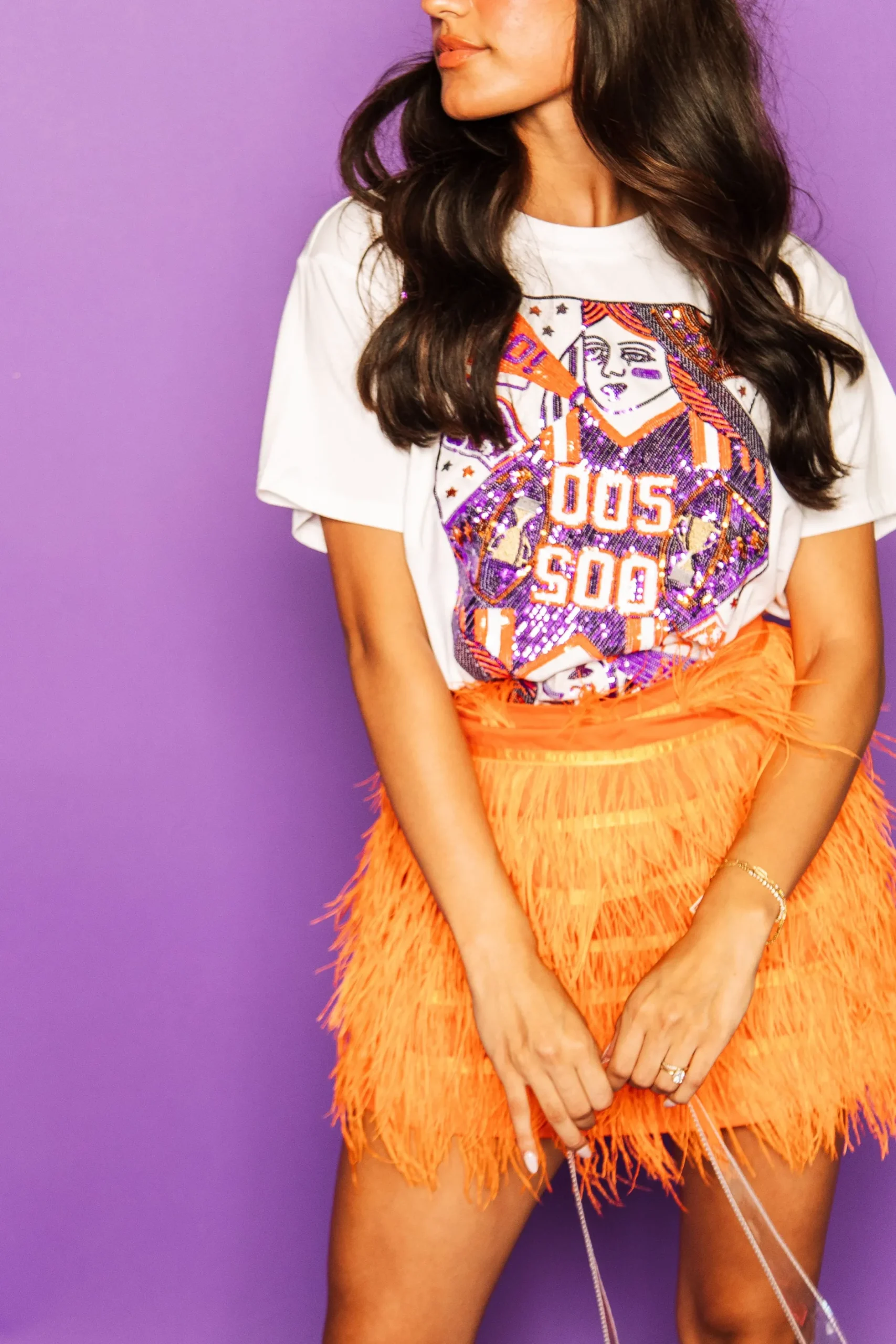 Fashion Queen Of Sparkles Purple & Orange Card Tee