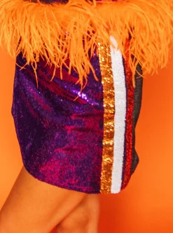 Discount Queen Of Sparkles Purple & Orange Stripe Sequin Skirt
