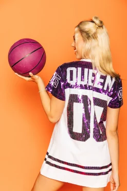 Sale Queen Of Sparkles Purple & White Full Sequin Jersey Dress