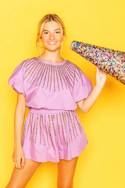 Outlet Queen Of Sparkles Purple Cotton Bubble Top With Gold Burst