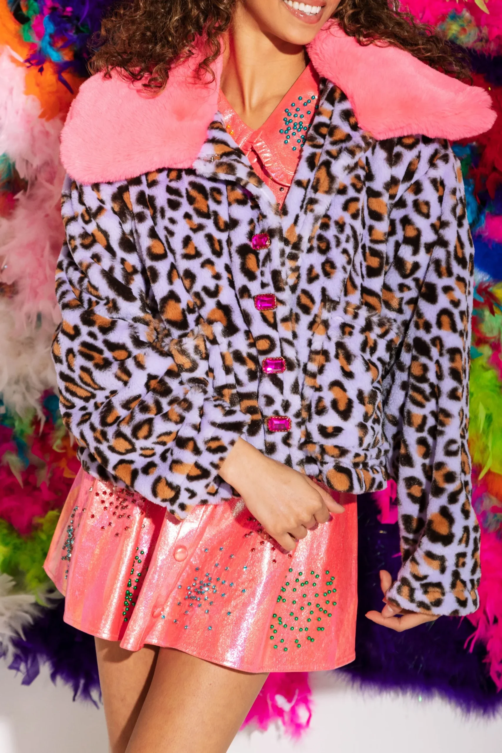 Discount Queen Of Sparkles Purple Leopard Fur Coat