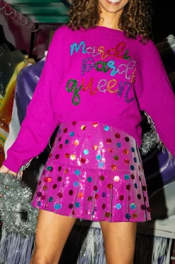 New Queen Of Sparkles Purple Mardi Pardi Queen Sweater