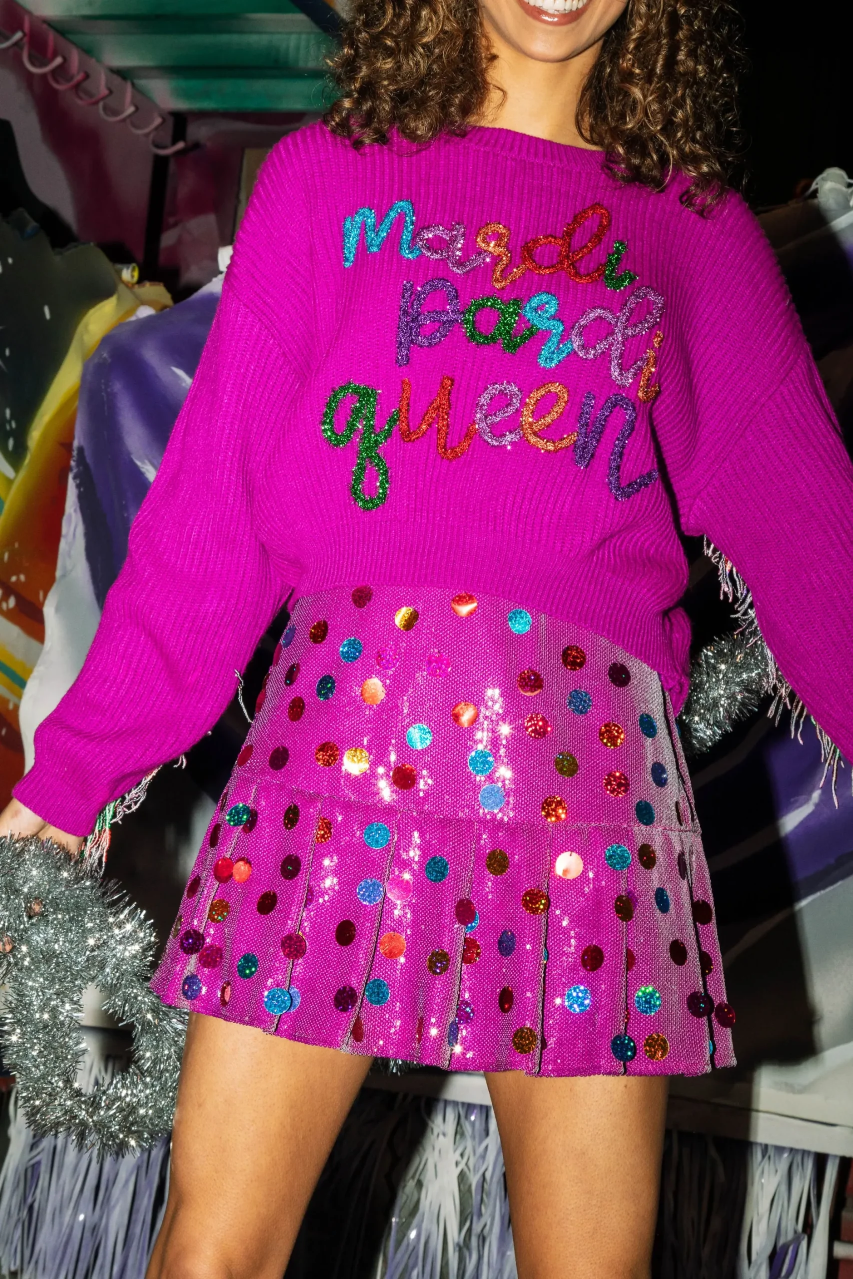 New Queen Of Sparkles Purple Mardi Pardi Queen Sweater