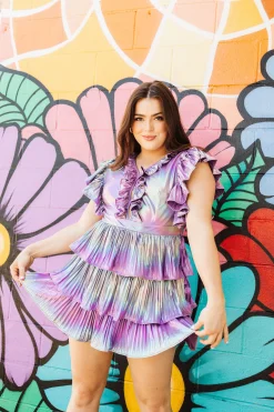 Cheap Queen Of Sparkles Purple Metallic Ruffle Dress