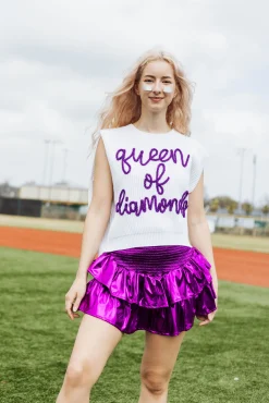 Fashion Queen Of Sparkles Purple Metallic Smocked Ruffle Skort