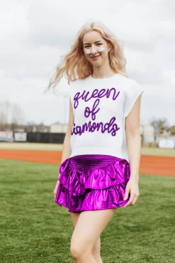 Fashion Queen Of Sparkles Purple Metallic Smocked Ruffle Skort