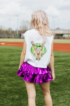 Fashion Queen Of Sparkles Purple Metallic Smocked Ruffle Skort