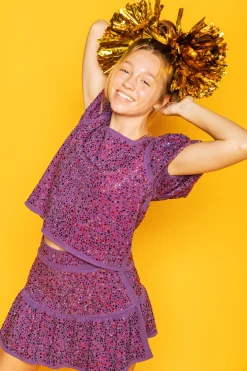 Sale Queen Of Sparkles Purple Rhinestone Poof Sleeve Top