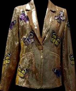 Best Sale Queen Of Sparkles Purple Sequin Butterfly Blazer Gold