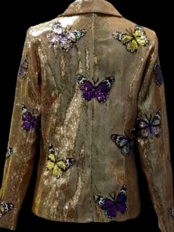 Best Sale Queen Of Sparkles Purple Sequin Butterfly Blazer Gold