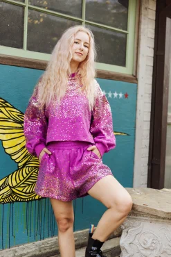 New Queen Of Sparkles Purple Sequin Scattered Sweatshirt