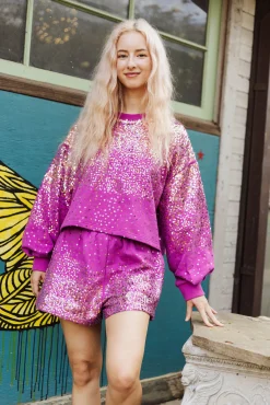 New Queen Of Sparkles Purple Sequin Scattered Short