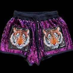 Sale Queen Of Sparkles Purple Tiger Sequin Shorts Purple/Black